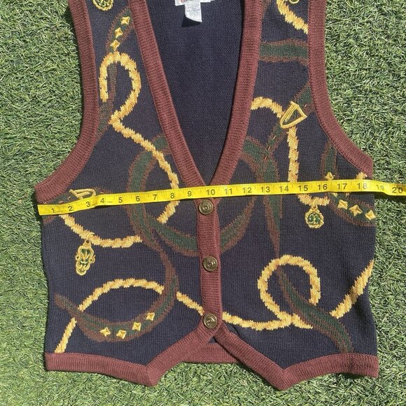 VTG TALBOTS SWEATER - Boxy‎ Crochet Vest Knit Vintage Loose grandpa Belt Buckle, - Picture 7 of 7